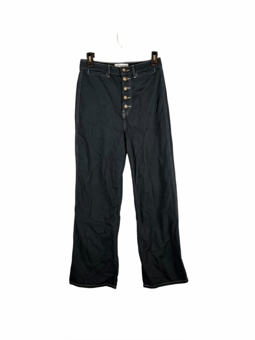 Reformation Jeans Black Contrast Stitch Button Fly Wide Leg Jeans Size 27